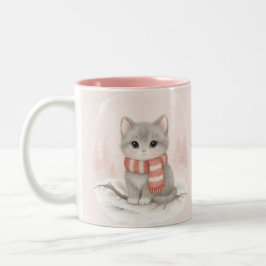Taza Bicolor Personalized Cute Kitten Winter Mug