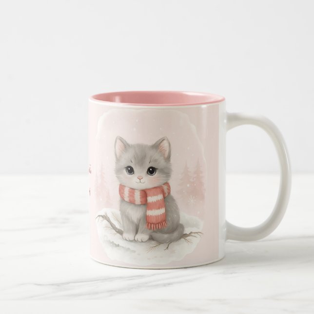 Taza Bicolor Personalized Cute Kitten Winter Mug (Derecha)