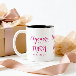 Taza Bicolor Personalized Elegant New Mom Name Est Pink Script 
