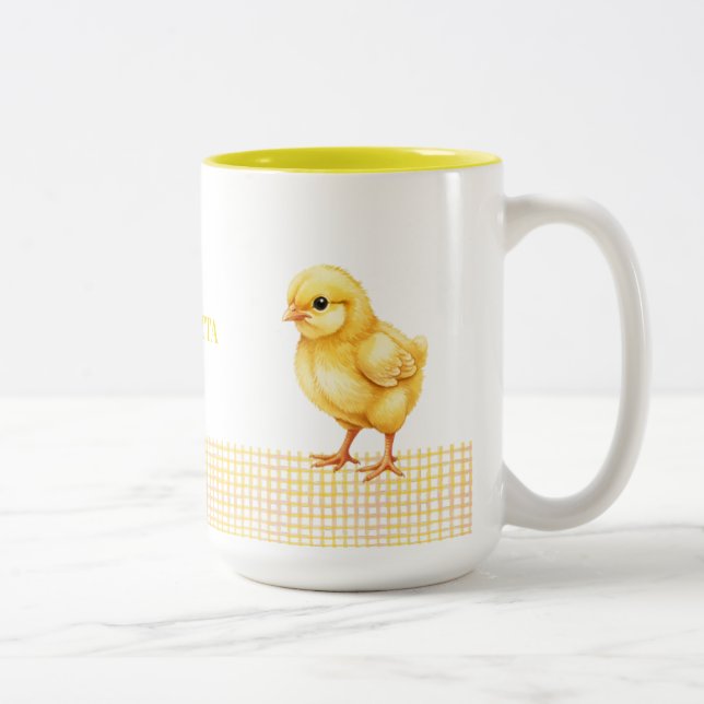 Taza Bicolor Personalized Farm Animal Mug – Cute Chick Design (Derecha)