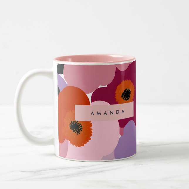 Taza Bicolor Personalized Funky Red and Pink Flower Design (Izquierda)