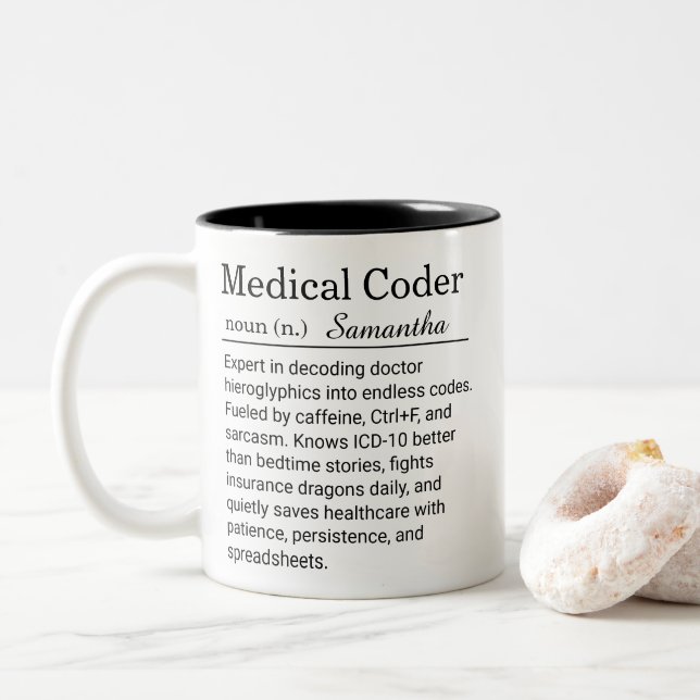 Taza Bicolor Personalized Medical Coder Funny Definition  (Con donut)
