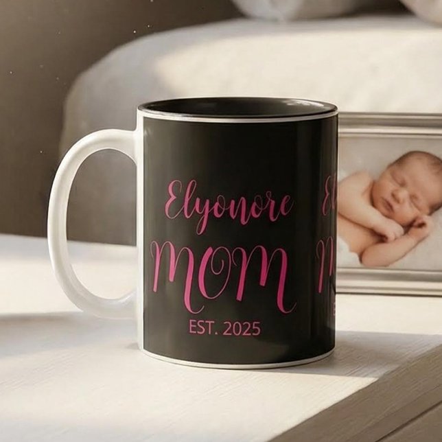 Taza Bicolor Personalized Mom Name Established Pink Script  (Subido por el creador)