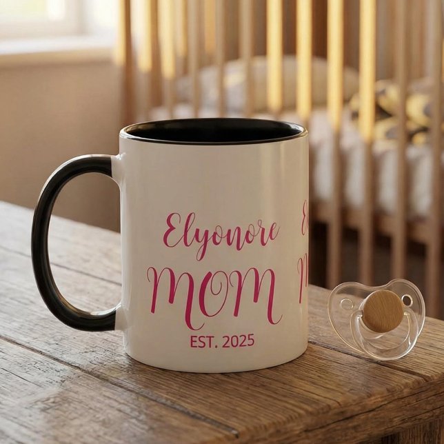 Taza Bicolor Personalized Mom Name Established Pink Script  (Subido por el creador)