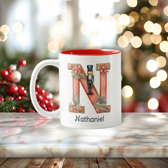 Taza Bicolor Personalized Nutcracker Monogram N Christmas  (Personalized Nutcracker Monogram N Christmas Two-Tone Coffee Mug)