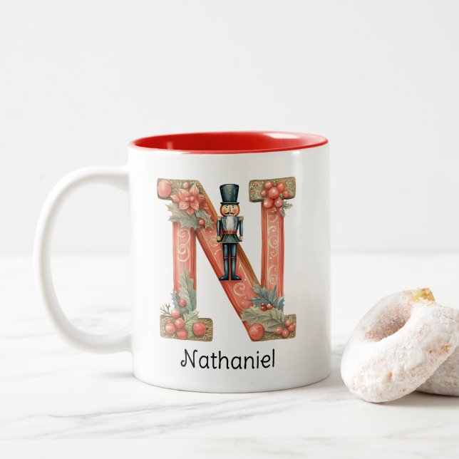 Taza Bicolor Personalized Nutcracker Monogram N Christmas  (Con donut)