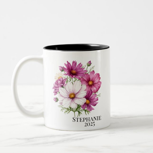 Taza Bicolor Personalized October Cosmos Birth Flower Mugs (Izquierda)