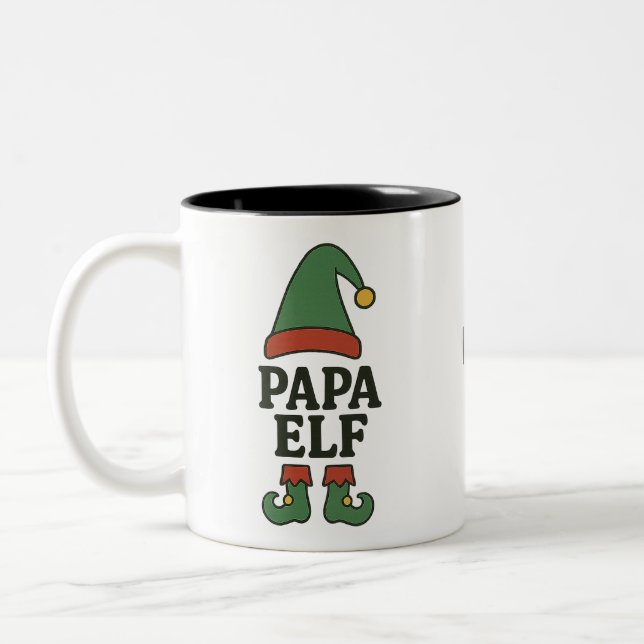 Taza Bicolor Personalized Papa Elf Mug – Custom Christmas Gift  (Izquierda)