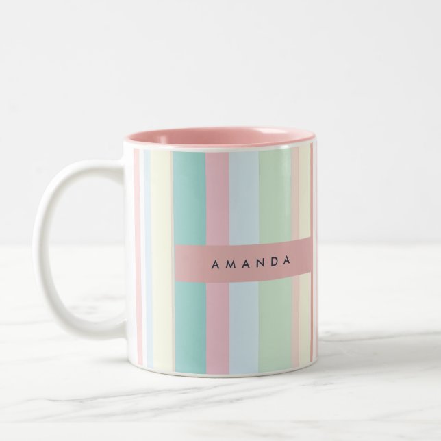Taza Bicolor Personalized Pastel Candy Stripe Design (Izquierda)