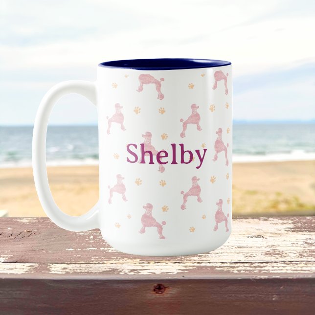 Taza Bicolor Personalized pastel pink Poodle Pattern (Subido por el creador)