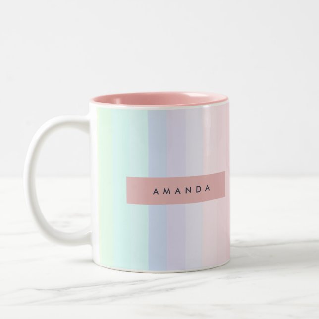Taza Bicolor Personalized Pastel Rainbow Stripe (Izquierda)