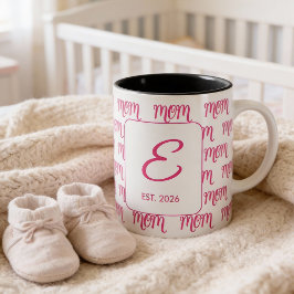 Taza Bicolor Personalized Pink New Mom Monogram Established