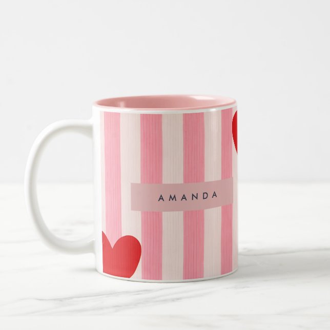 Taza Bicolor Personalized Playful Red Heart & Pink Stripe  (Izquierda)