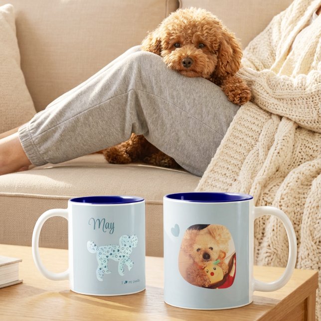 Taza Bicolor Personalized Poodle Photo Mug Double-Sided Blue (Subido por el creador)