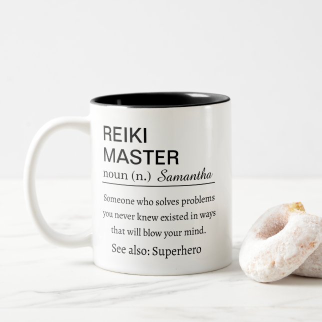 Taza Bicolor Personalized Reiki Master  Definition  (Con donut)