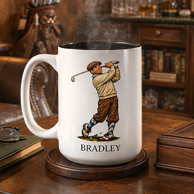 Taza Bicolor Personalized Retro Golfing Name Gift Mug (Subido por el creador)