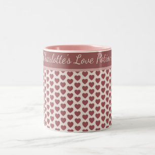 Taza Bicolor Personalized Retro Hearts Pink Burgundy