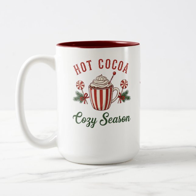 Taza Bicolor Personalized Retro Hot Cocoa Cozy Season (Izquierda)
