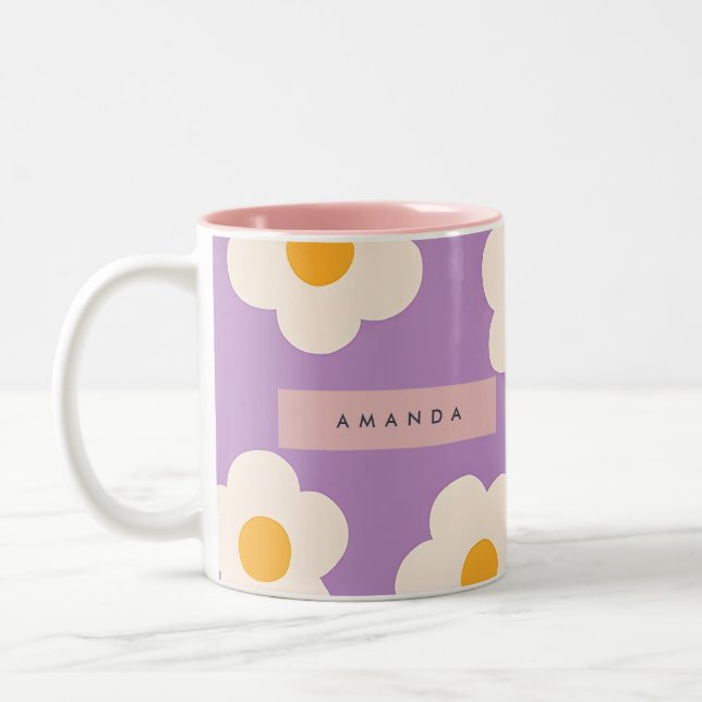 Taza Bicolor Personalized Retro Purple Daisy Flower (Izquierda)