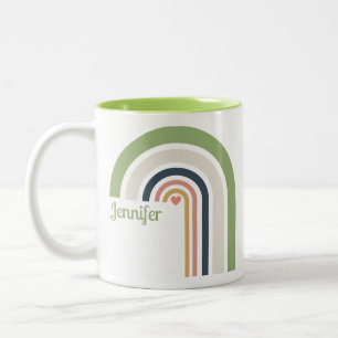 Taza Bicolor Personalized Retro Rainbow   Boho Coffee Cup Gift 