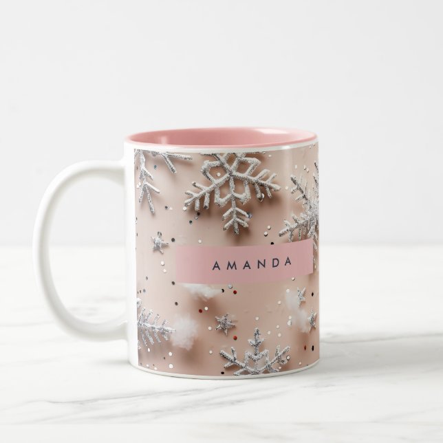 Taza Bicolor Personalized Silver Glitter Snowflake  (Izquierda)
