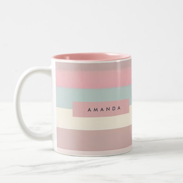 Taza Bicolor Personalized Soft Pastel Rainbow Stripes (Izquierda)