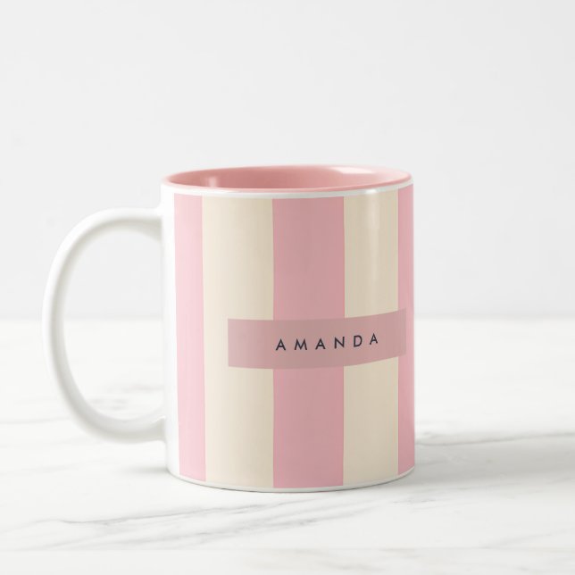Taza Bicolor Personalized Soft Pink and Cream Stripe (Izquierda)