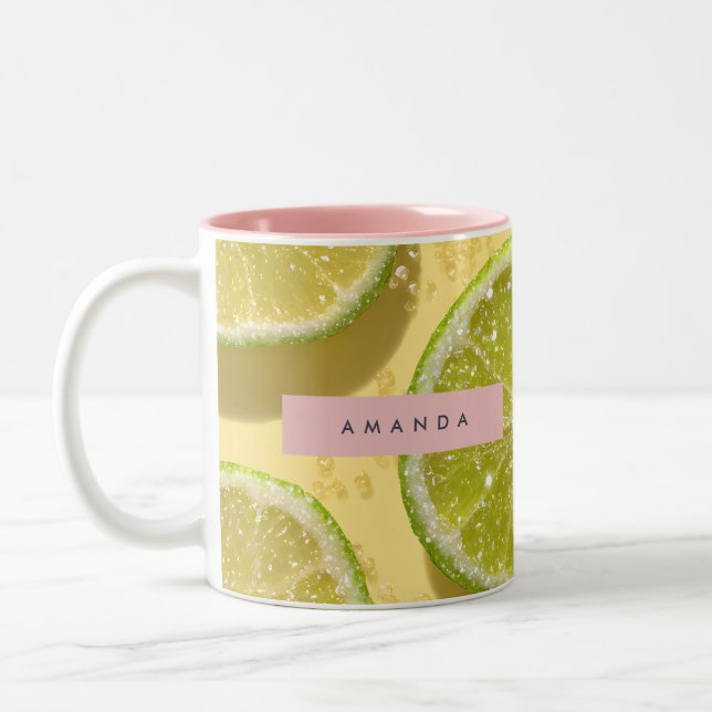 Taza Bicolor Personalized Sparkle Lime Slice Glitter Citrus  (Izquierda)