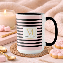 Taza Bicolor Personalized Stripe Name Mug Pink