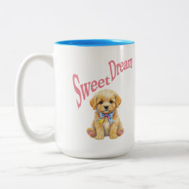 Taza Bicolor Personalized "Sweet Dream" Puppy Dog Watercolor Mu