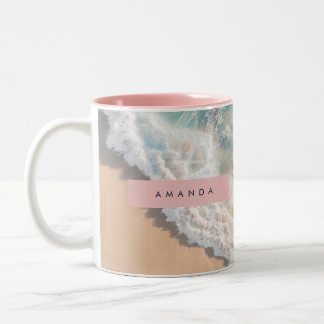 Taza Bicolor Personalized Turquoise Ocean Wave Beach (Izquierda)