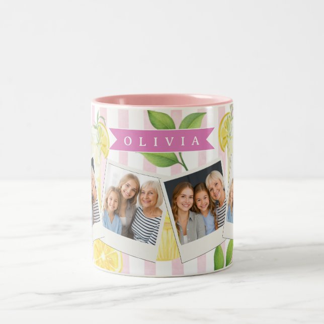 Taza Bicolor Personalized Watercolor Lemonade Cupcake Stripe (Centro)