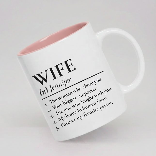 Taza Bicolor Personalized Wife Definition Mug Newlyweds Gift (Wife Definition Coffee Mug Birthday Gift for Her, Personalized Wife and Husband Mug Wedding Gift)