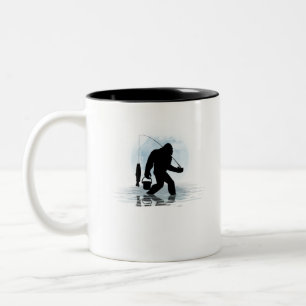 Taza Bicolor Pesca a pie de página en bicicleta Funny Sasquatch