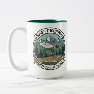 Taza Bicolor Pesca con Mosca de Trucha Marrón Salvaje de Montañ