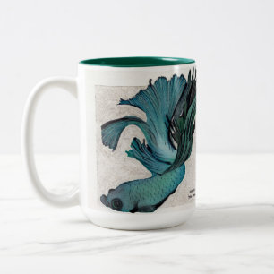 Taza Bicolor Pescado Betta verde azulado Personaliza el Café Gr