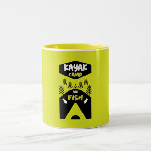 Taza Bicolor Pescado de Kayak y regalos de viaje de pesca en el