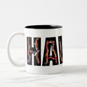 Taza Bicolor Pescado koi de Hawaii paro de café oscuro