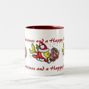 Taza Bicolor Pescados de Papá Noel - dibujo animado lindo