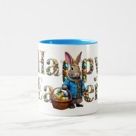 Taza Bicolor Peter con la cesta de huevos de Pascua feliz Pascu