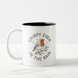 Taza Bicolor Petirrojo Alegre Incluso en la Lluvia Robin