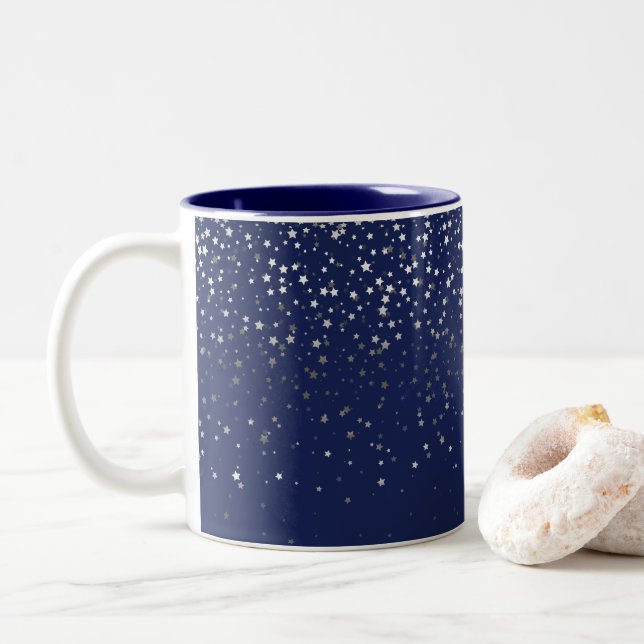 Taza Bicolor Petite Stars de plata café Mug-Midnight (Con donut)
