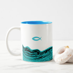 Taza Bicolor Pez Jesús de Aguas Onduladas