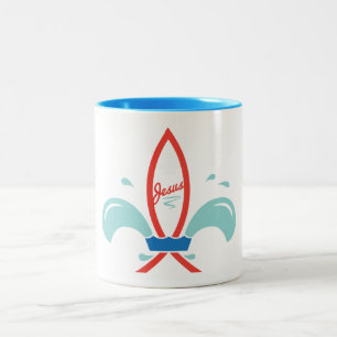 Taza Bicolor Pez Jesús Flor De Lis