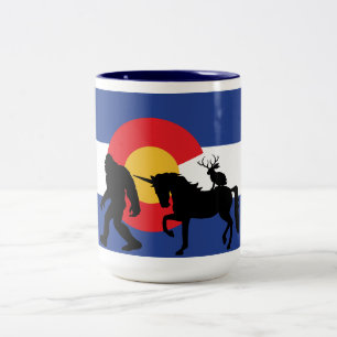 Taza Bicolor Pie grande, Unicornio y Jackalope