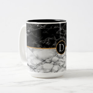 Taza Bicolor Piedra de mármol blanco y negro de moda agrega let