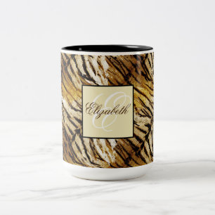 Taza Bicolor Piel de tigre, monograma, elegante, tigre, rayado