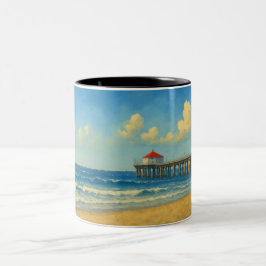 Taza Bicolor Pier de Manhattan Beach con techo rojo