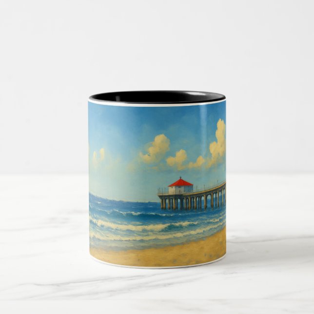 Taza Bicolor Pier de Manhattan Beach con techo rojo (Centro)