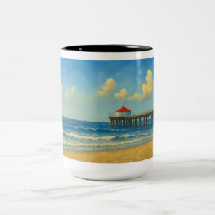 Taza Bicolor Pier de Manhattan Beach con techo rojo